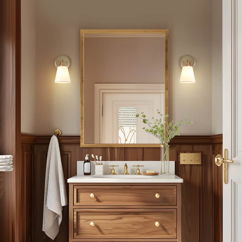 Fabrey Mid-century Modern Glam 1-light Fabric Shade Armed Wall Sconce Bathroom Vanity Light