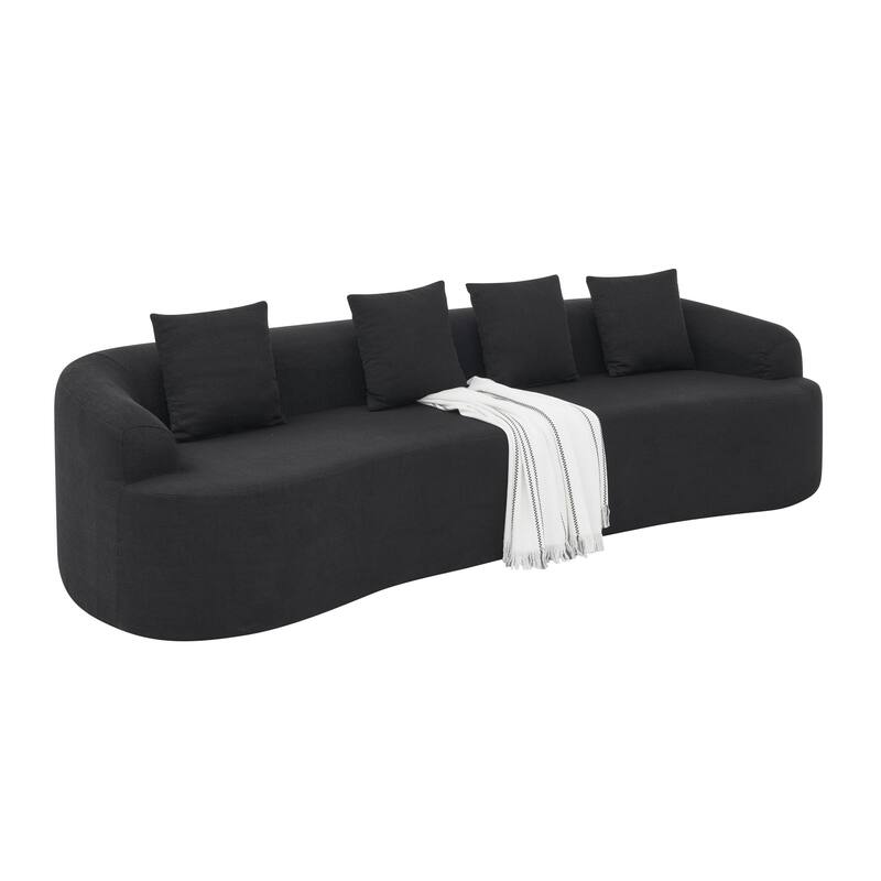 Curved Modular Sectional Sofa, Compressed 4-Seater Foam Couch, Comfy Wool Fabric Upholstered Sofa for Living Room, Bedroom