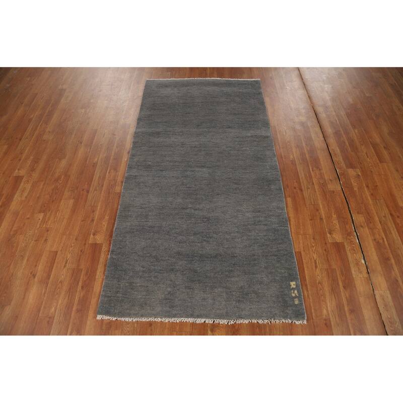 Gray Modern Gabbeh Oriental Runner Rug Handmade Wool Carpet - 3'4"x 6'6"
