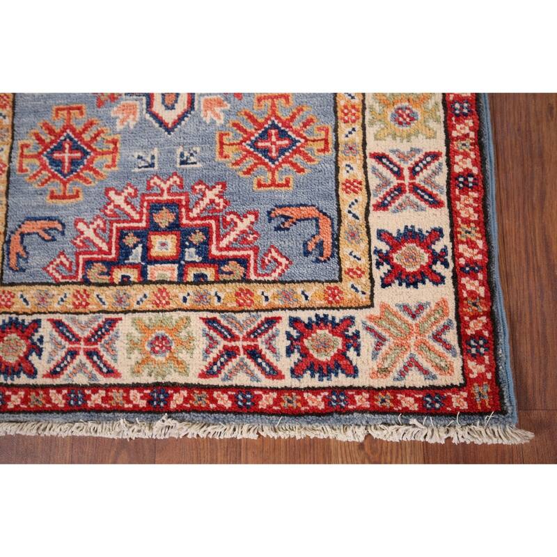 Light Blue Kazak Oriental Foyer Rug Hand-Knotted Wool Carpet - 2'1" x 2'11"