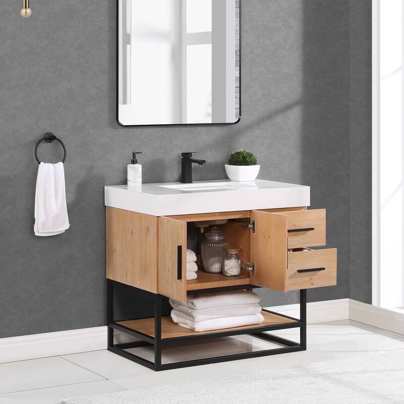 Altair Bianco Bath Vanity with White Composite Stone Top,no Mirror
