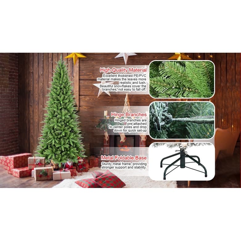 9FT Slim Christmas Tree-2152 Tips, PE+PVC Branches, Hinged Design for Easy Setup