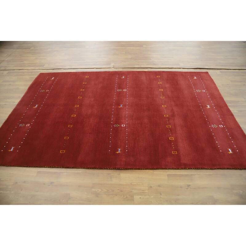 Hand Knotted Oriental 100% Wool Carpet Tribal Animal Pictorial Red Gabbeh Area Rug - 7' 8'' X 4' 11''