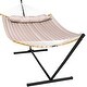 preview thumbnail 35 of 65, Outdoor 55 Inch 2 Person Hammock with Stand and Pillow by Suncreat Tan