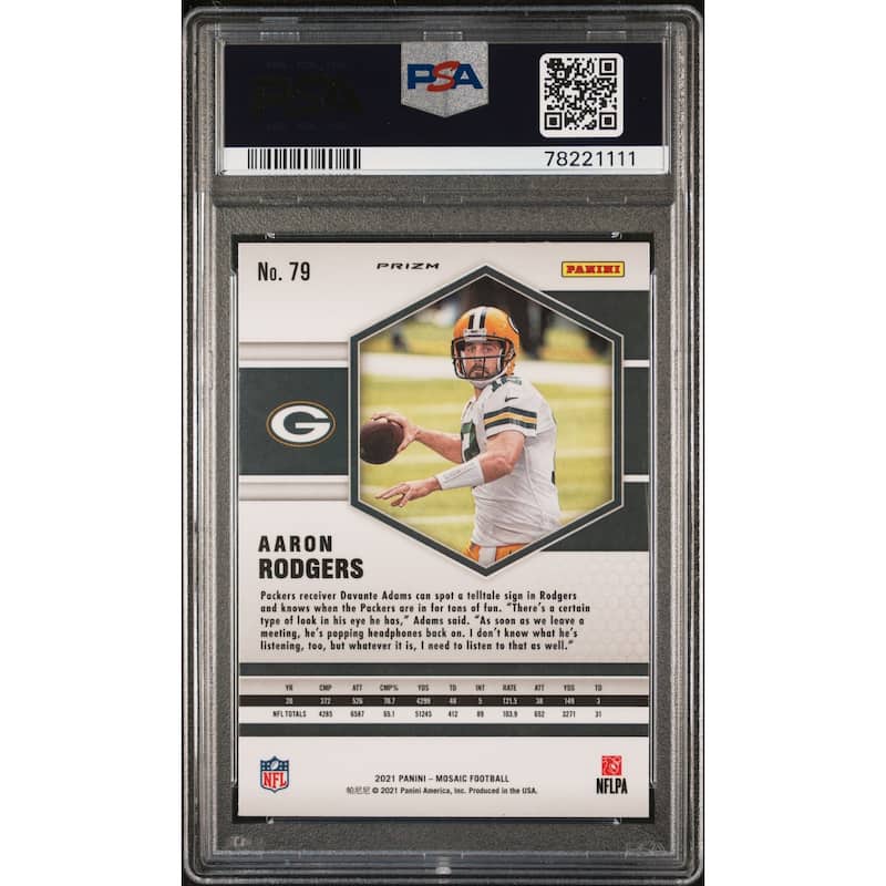 Aaron Rodgers 2021 Panini Mosaic Green Football Card #75 Graded PSA 10 - 8'6" x 11'6"