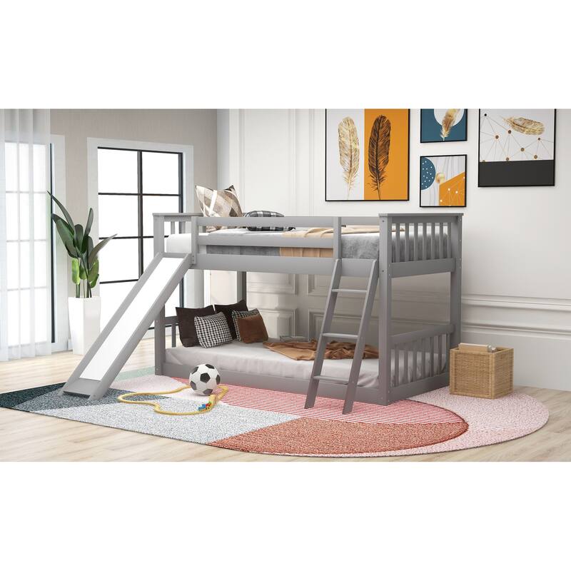 Space-Saving Twin/Twin Bunk Bed with Removable Slide and Ladder, White, Safe and Fun