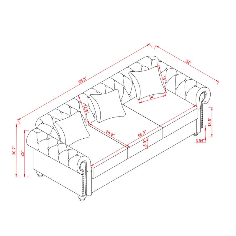85.8" Technical Leather 3-Seater Sofa with Tufted Backrest & Storage