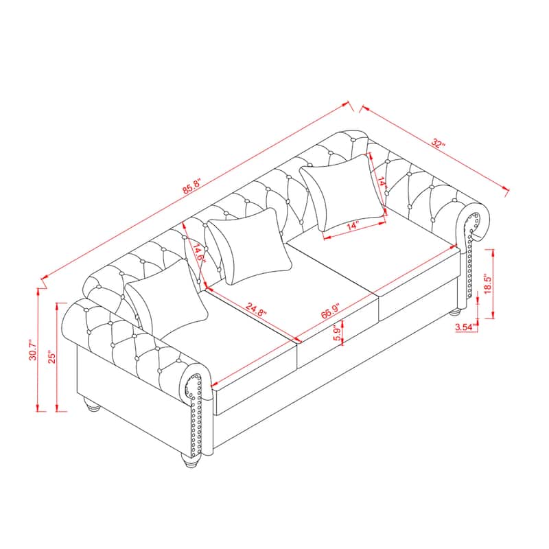 Faux Leather Upholstered Sofa with Storage, Chesterfield Tufted 3 Seater Sofa, Sofa Chair with Rolled Arms & Solid Wood Legs