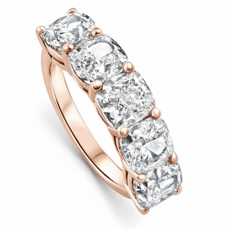 Bliss Diamond 5 1/4Ct Cushion Cut 5-Stone Diamond Wedding Anniversary Ring Gold Lab Grown - 7 - Rose
