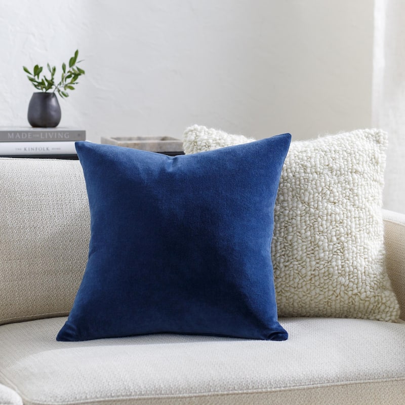 Artistic Weavers Deveron Cotton Velvet Solid Throw Pillow - 20x20 Down Insert - Marine Blue