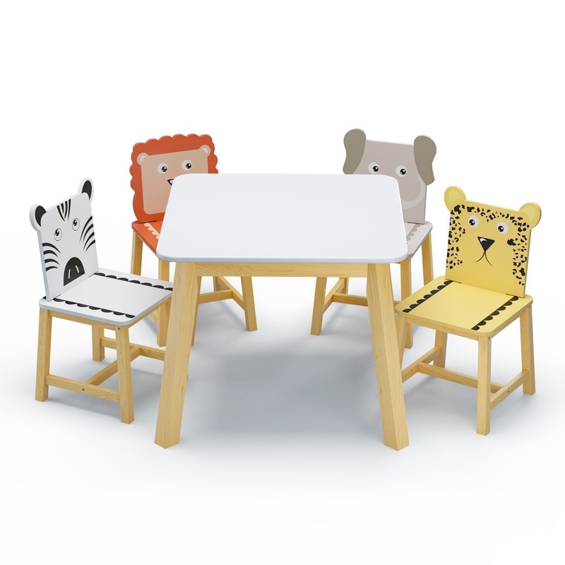 5 Piece Kiddy Table and Chair Set Kids Wood Table with 4 Chairs