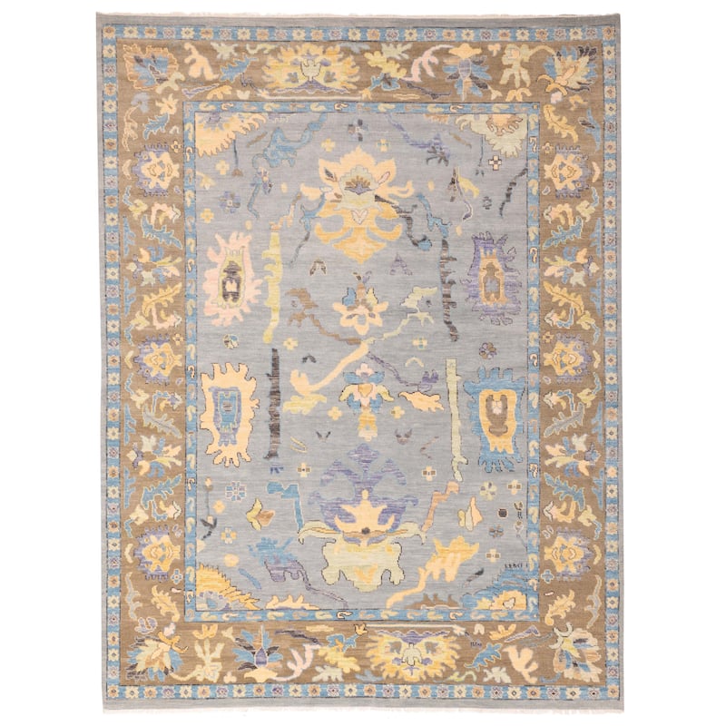ECARPETGALLERY Hand-knotted Modern Oushak Grey, Light Denim Blue Wool Rug - 9'1 x 11'11