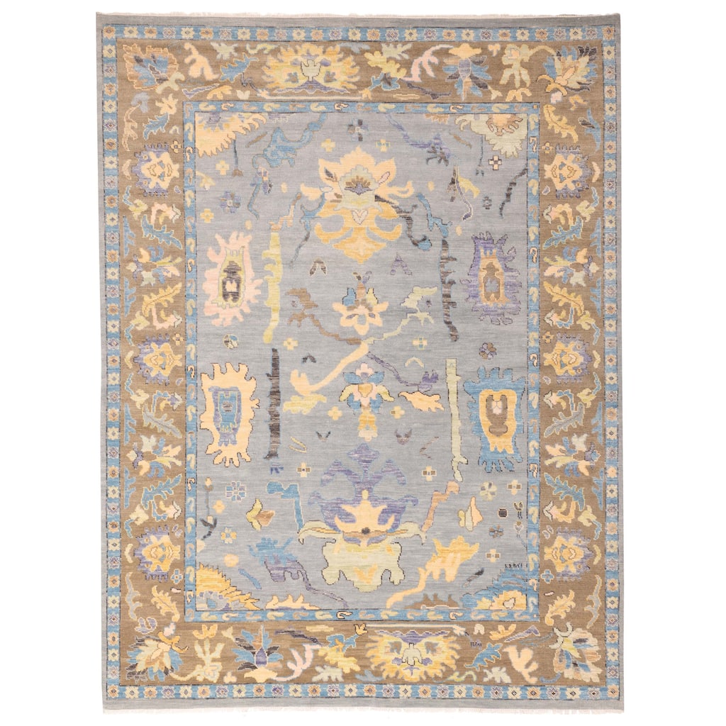 ECARPETGALLERY Hand-knotted Modern Oushak Grey, Light Denim Blue Wool Rug - 9'1 x 11'11