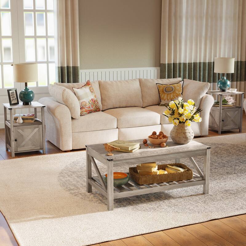 Pellebant 2-Tier Coffee Table Center Table Tea Table with Storage Shelf