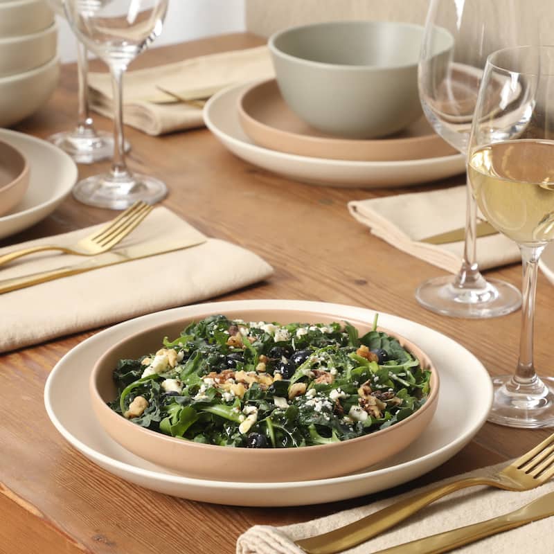 Gibson Elite Leeds Court Plates and Bowls Sets, 16-Piece Stoneware Dinnerware Sets, Round Speckle Reactive Glaze Dish Set