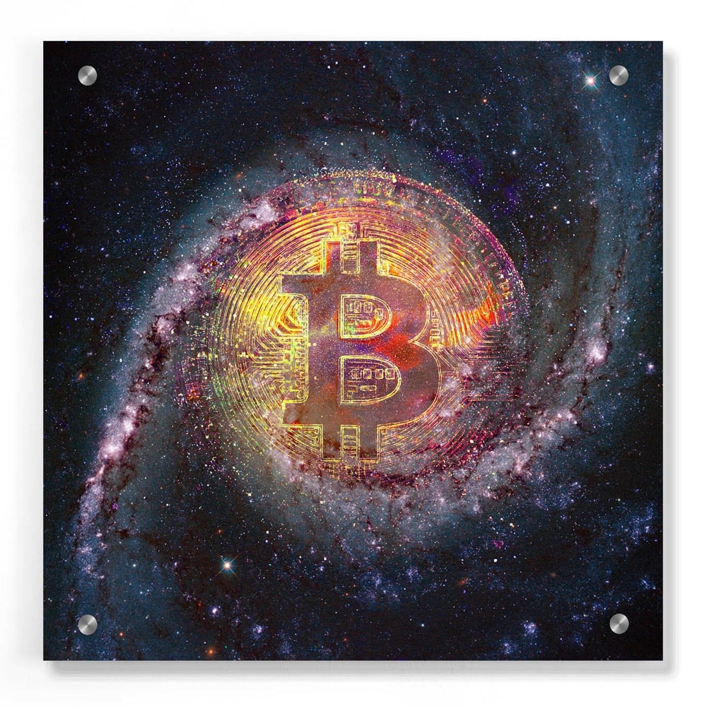 Epic Art 'Bitcoin Galaxy', Acrylic Glass Wall Art