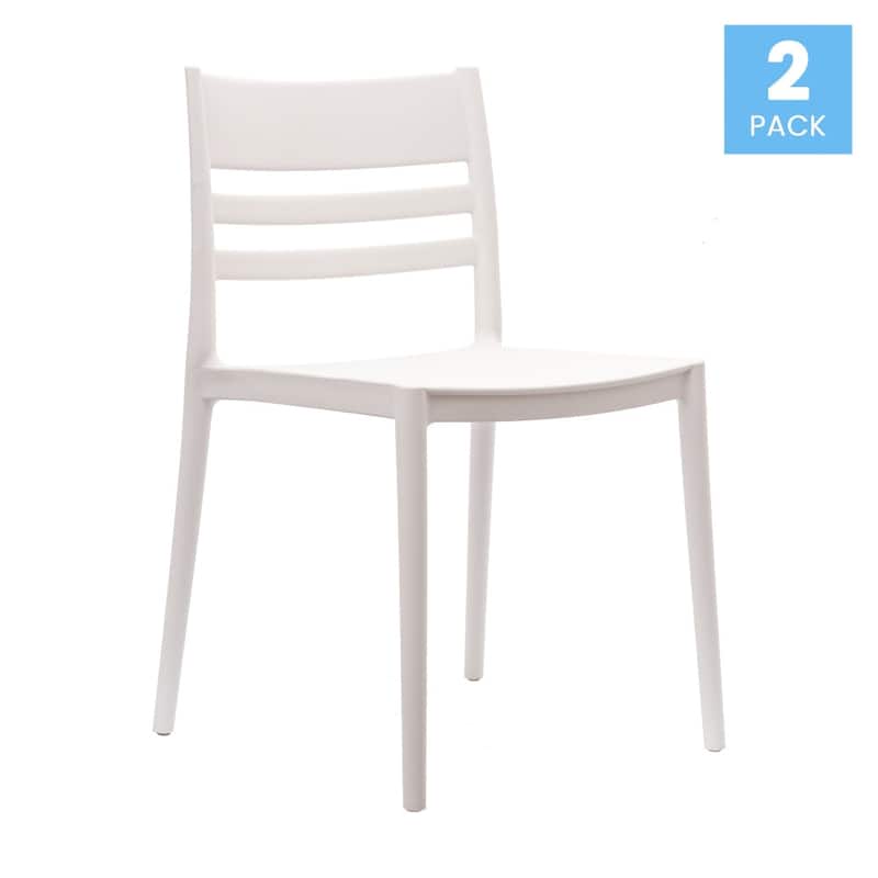Commercial All-Weather Resin Stack Chair with Slatted Backrest-Set of 2 - 19.75"W x 20.75"D x 31.75"H