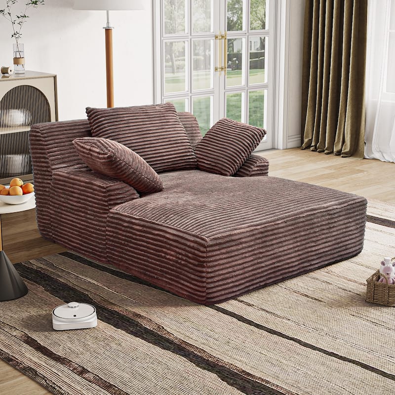 Oversized Fluffy Plush Corduroy Sleeper Sofa, Single Chaise Lounge Couch Chair, Deep Seat Reading Chair for Living Room