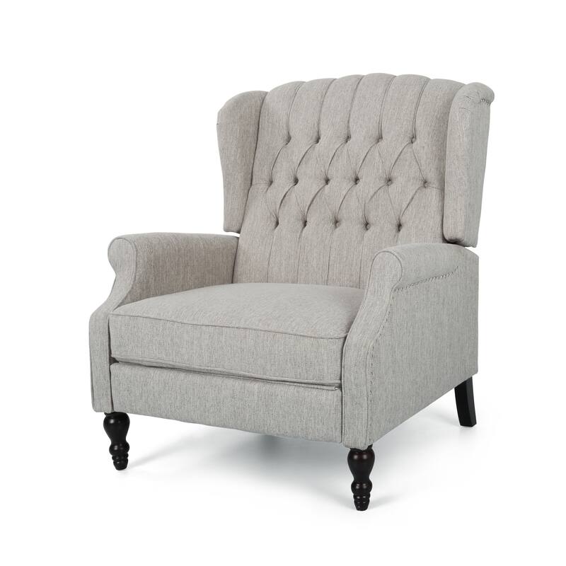 Oversized Wingback Push-Back Recliner with Footrest, Tufted Back, Nailheads