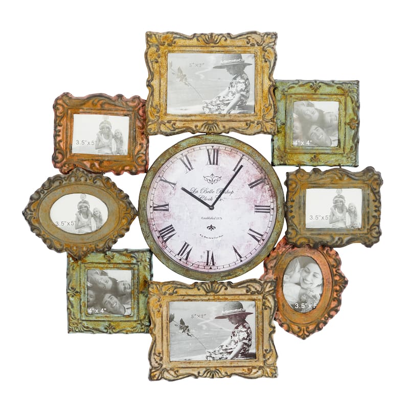 Metal 8 Photo Opening Wall Clock - Green - Roche River Decor - 25"W x 2"L x 25"H
