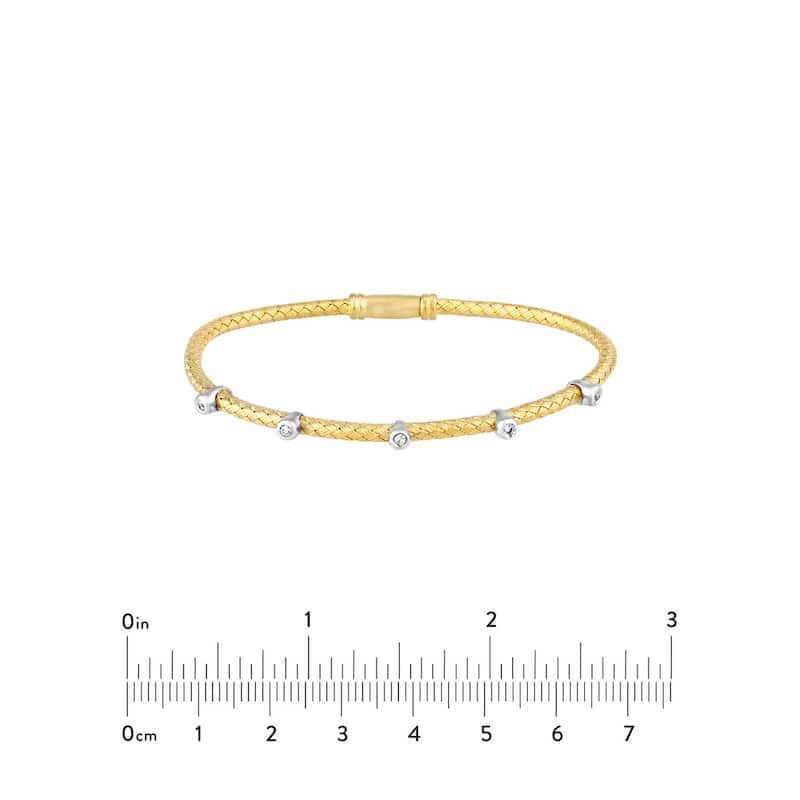 Curata 925 Sterling Silver Yellow and Rhodium Plated Baby Mesh Cuff Stackable Bangle Bracelet With Diamonds 7.25 Inch