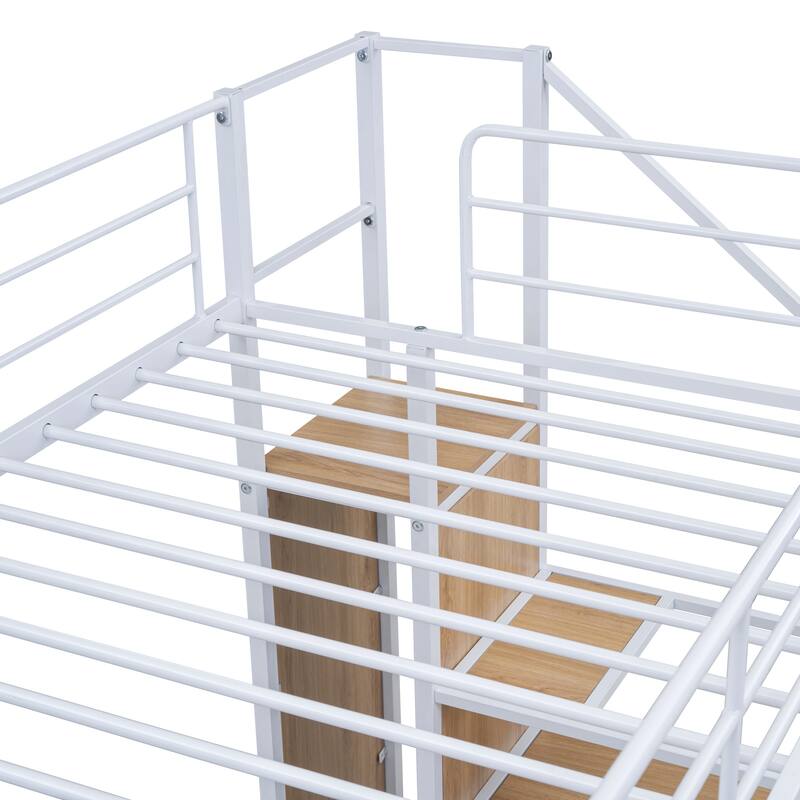 Twin over Twin Size Metal Bunk Bed with Lateral Storage Ladder and Wardrobe