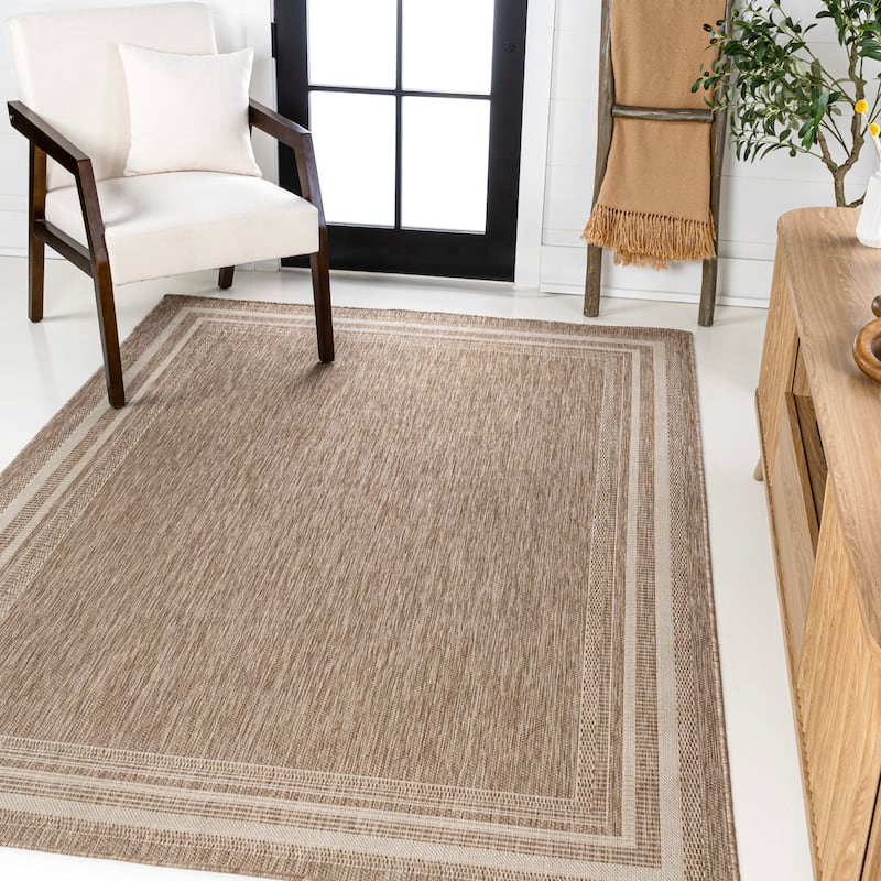 JONATHAN Y Athena Traditional Casual Pinstripe Border Indoor/Outdoor Area Rug