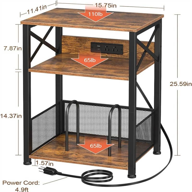 Record Player Stand with Charging Station - 15.75 x 11.41 x 25.59 