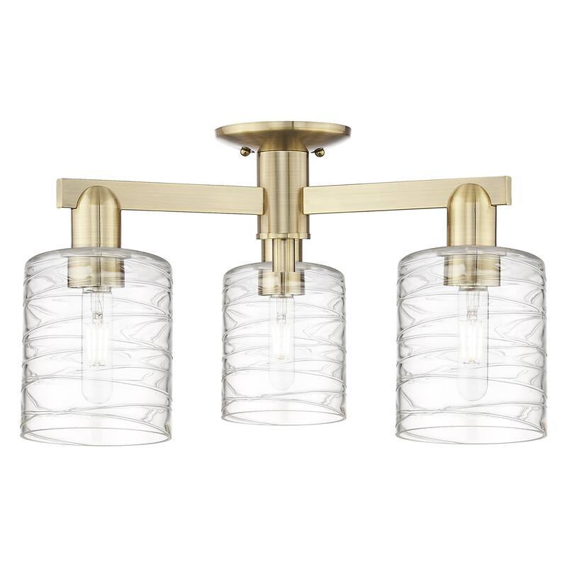 Innovations Lighting Endless Possibilities Arcadia - Cobbleskill - 3 Light 23" Semi-Flush Mount - Deco Swirl/Antique Brass