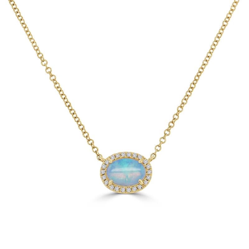 Joelle Collection Oval Opal & Diamond Necklace - Multi - Adjustable Length - Opal - Yellow