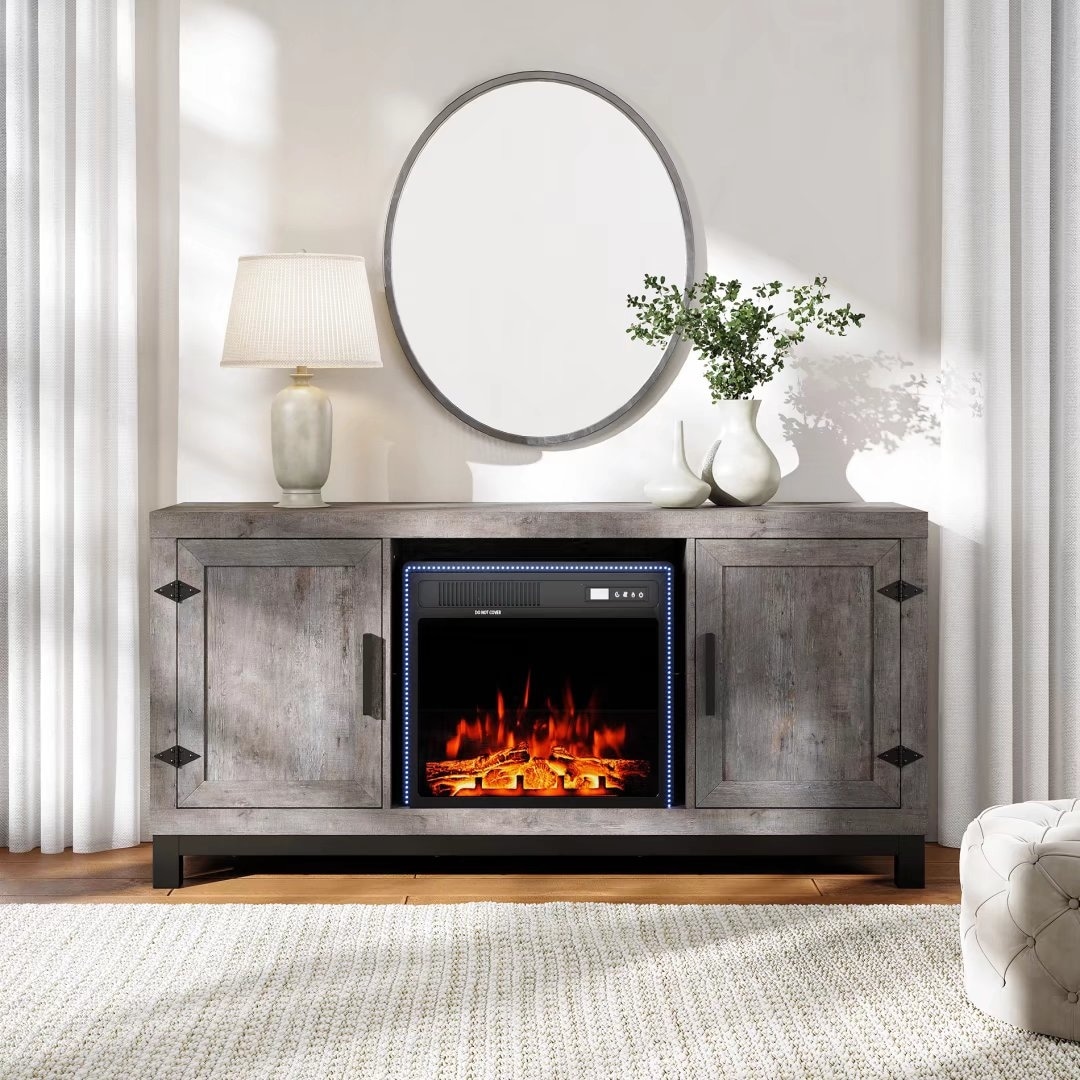 Grey tv stand with shop fireplace 65 inch