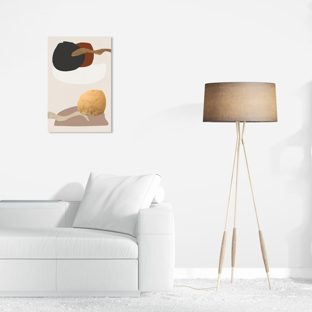 Wynwood Studio Canvas Abstract Dos Lunas Una Costa Gold and Metallic Gold Mid-Century Modern Wall Art Canvas Print