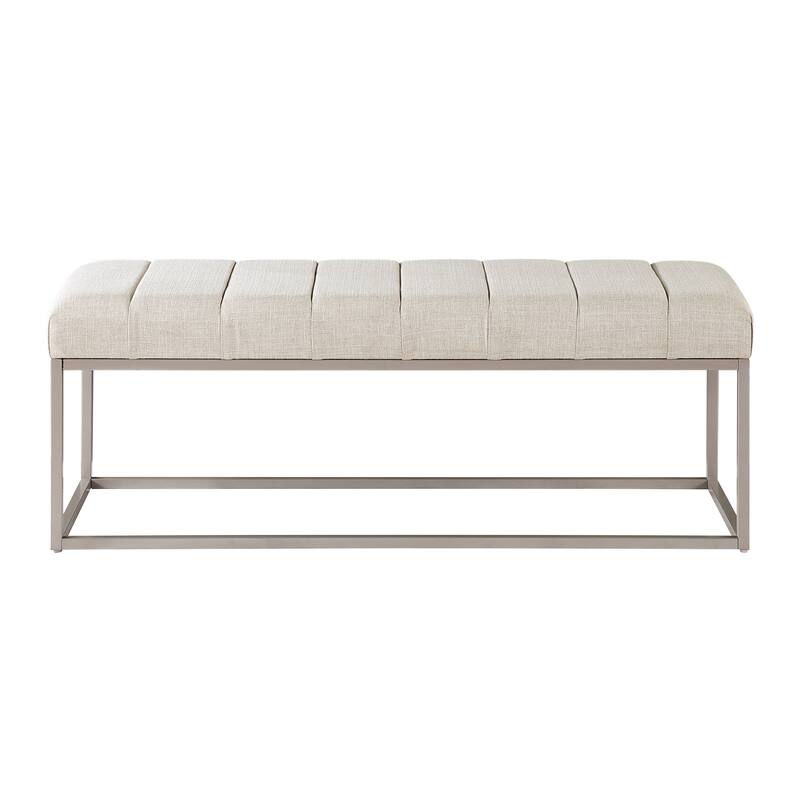 Modern Home Furniture 1pc Bench Beige Fabric Upholstery Plush Comfort Metal Legs Champagne Finish Entryway Bench