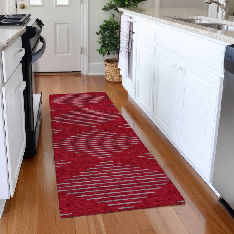Premium Washable Super Soft Global Stripes Mayfield Rug - Red - 2'3" x 7'6"