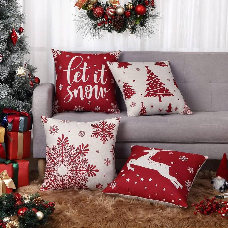 18x18 inch Xmas Winter Holiday Decorations Pillow Covers, Pillow Case - Red