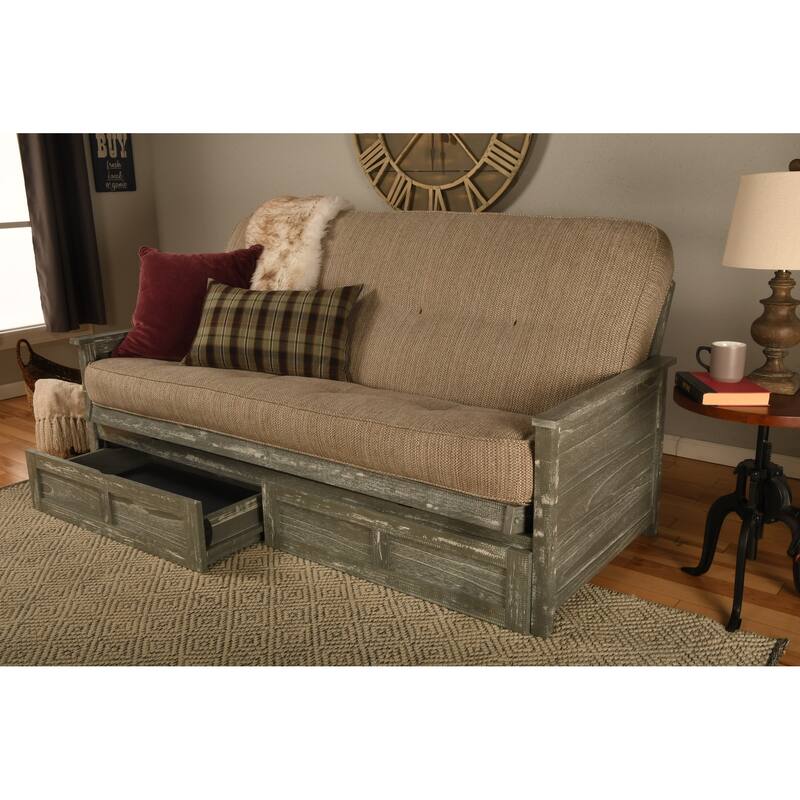 Somette Lexington Full-size Futon Set with Storage in Weathered Gray Finish with Mattress - Taxi Woodsmoke