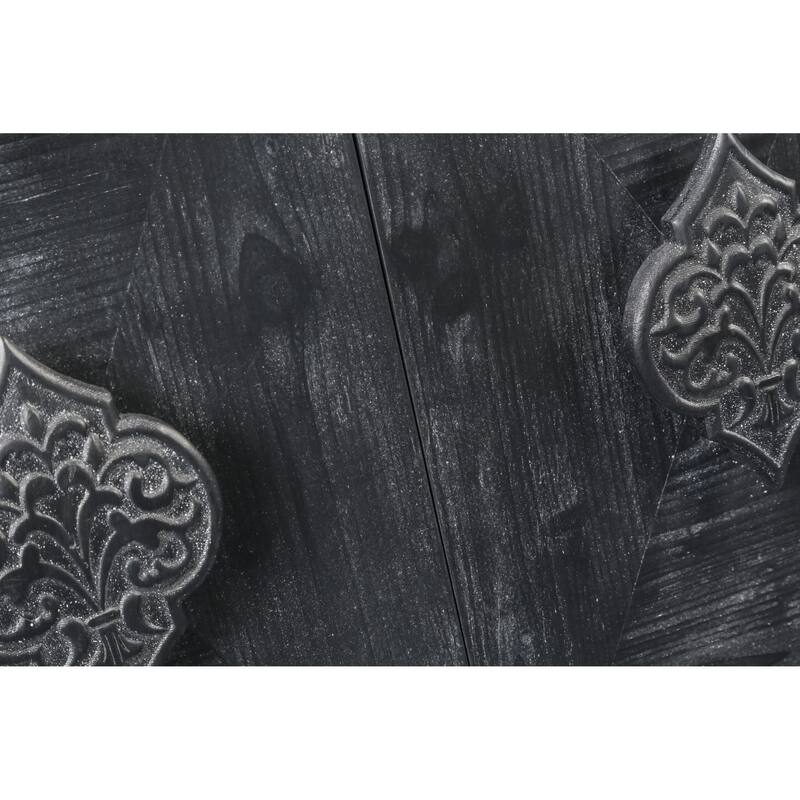 Roomfitters 4-Door Accent Cabinet with Carved Flower Handles, Antique Storage Sideboard for Living Room