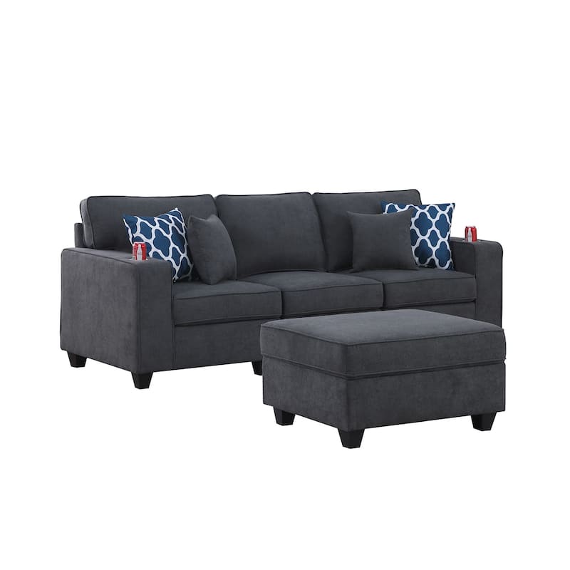 Woven Upholstered Sofa with Ottoman in Stone Gray - Stone Gray/Brown