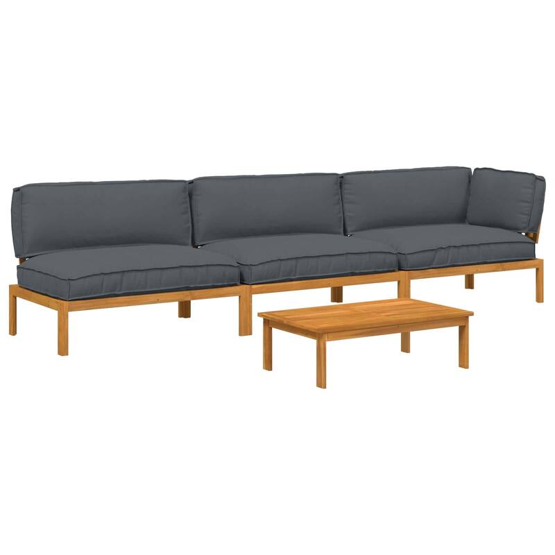 vidaXL Sofa Set with Cushion Plain 4 pcs Anthracite Solid Acacia Wood - 146.85 x 36.22 x 27.17 in