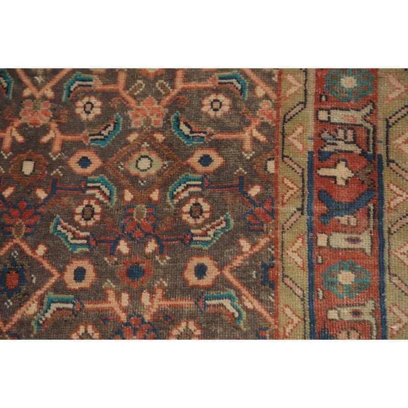 Hand Knotted Oriental 100% Wool Carpet Traditional Geometric Greys & Charcoal Mahal Runner Rug - 9' 7'' X 3' 3''