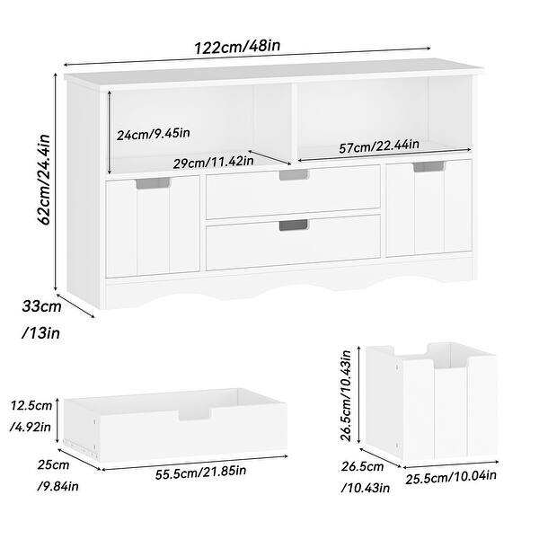Kids' Bookshelf and Toy Organizer with Drawers and Storage - 13"D x 48"W x 24.4"H