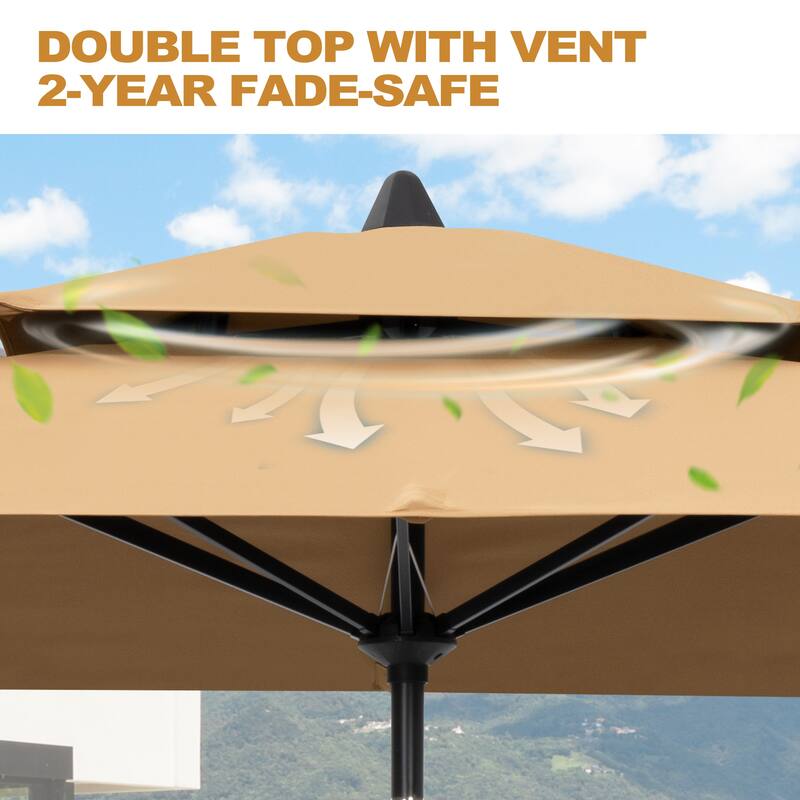 Pellebant 9 x 5 Ft Outdoor Double Top Market Umbrella with Wheels Base Stand