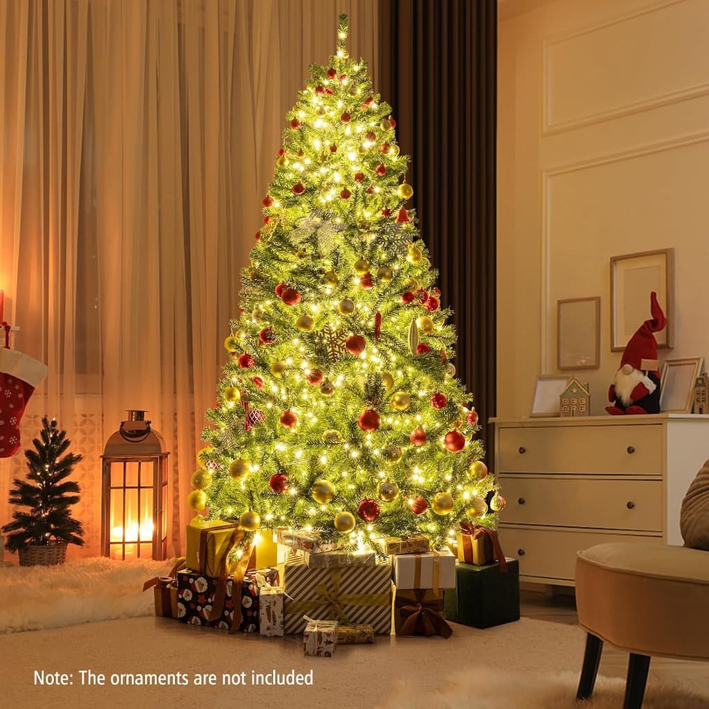 6/7/8 FT Pre-lit Artificial Christmas Tree Hinged Xmas Tree w/ Lights