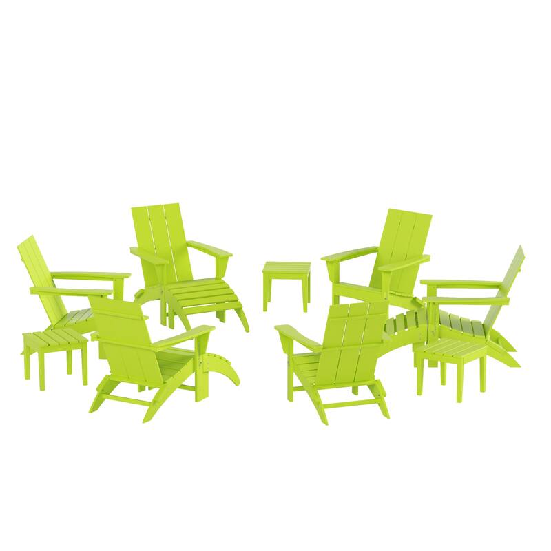 Shoreside Modern 12-Piece Folding Adirondack Chair With Ottoman And Side Table