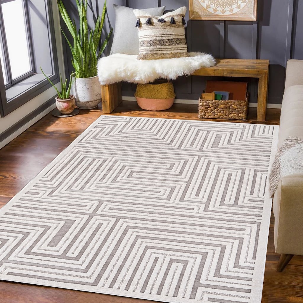 Lana Collection Transitional Geometric Cream and Gray Area Rug