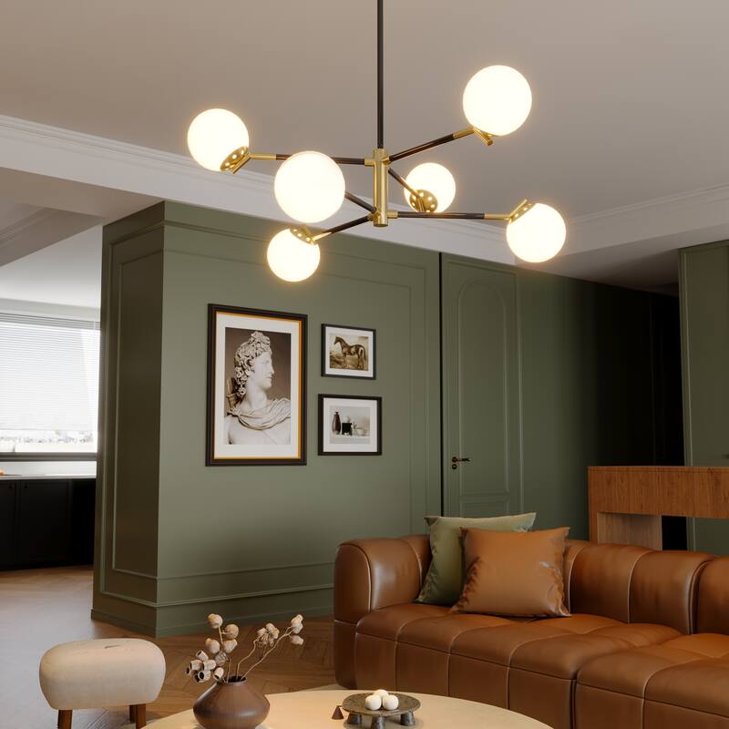 6-Light Modern Sputnik Chandelier with Glass Globe for Dining Room