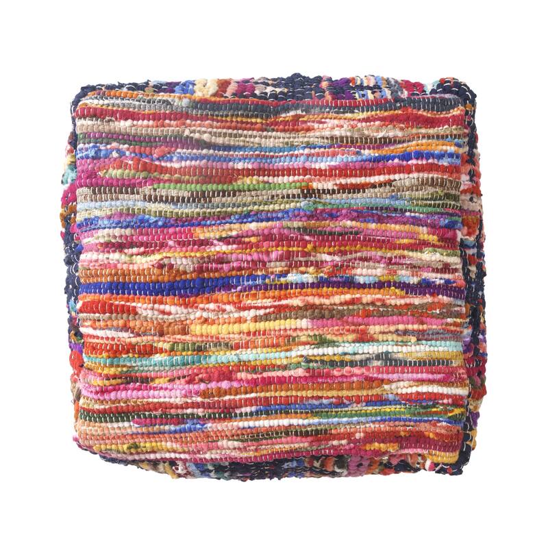 Sevita Denim Shabby Chic Bordered Design Hand-Made Pouf