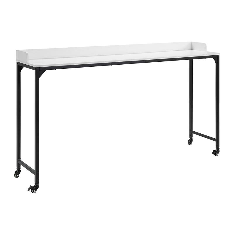 White Finish Multipurpose Over the Bed Desk with Adjustable Height, Metal Legs with Casters