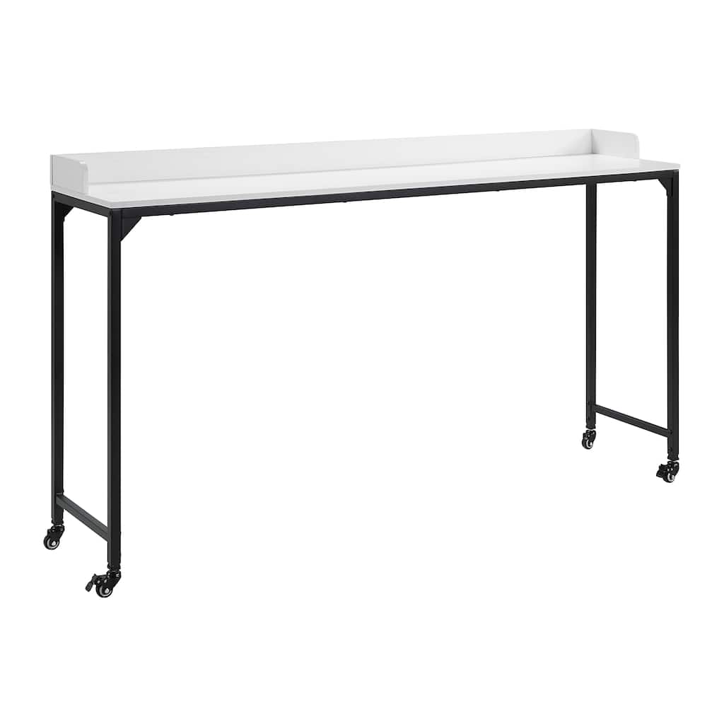 White Finish Multipurpose Over the Bed Desk with Adjustable Height, Metal Legs with Casters