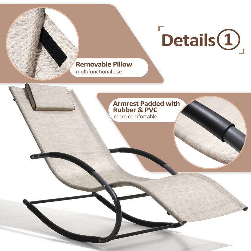 VredHom Outdoor Rocker Chaise Lounge Chair with Pillow